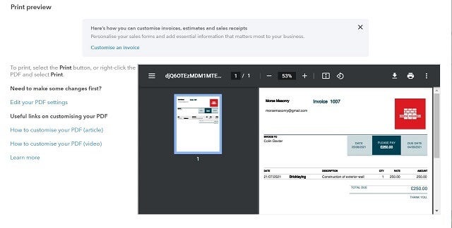 Quickbooks review preview invoice